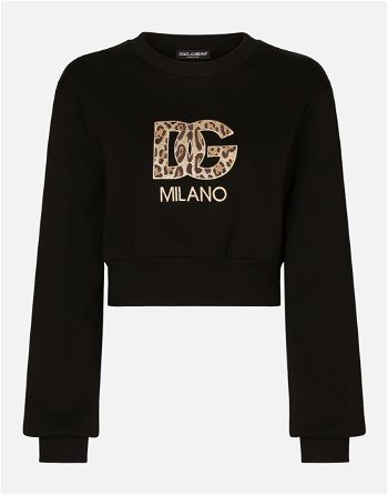 Dolce & Gabbana Cropped Jersey Sweatshirt With Embroidered Dg Patch - Woman T-shirts And Sweatshirts Black Cotton 3 F9R31ZGDBZYN0000