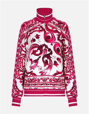 Dolce & Gabbana Zip-up Cady Sweatshirt With Majolica Print F9Q75TFPIAHH63TN