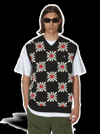 Awake NY Checkered Floral Sweater Vest AWK-SP23-KN008  BLA