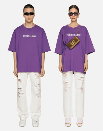 Dolce & Gabbana Cotton Jersey T-shirt With Dg Vib3 Print And Logo - Man T-shirts And Polos Purple Cotton S G8PB8TG7K3DF0392