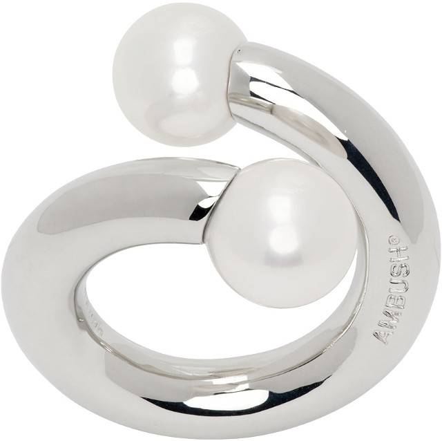 Pearl Barbell Ring "Silver"