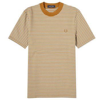 Fred Perry Men's Fine Stripe Heavyweight T-Shirt in Dark Caramel/Silver Blue, Size Small | END. Clothing M6581-V39