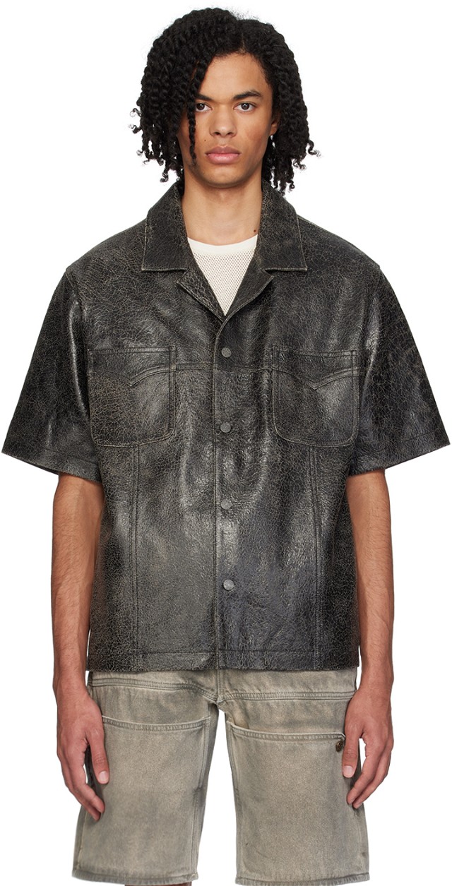 USA Black Distressed Leather Shirt