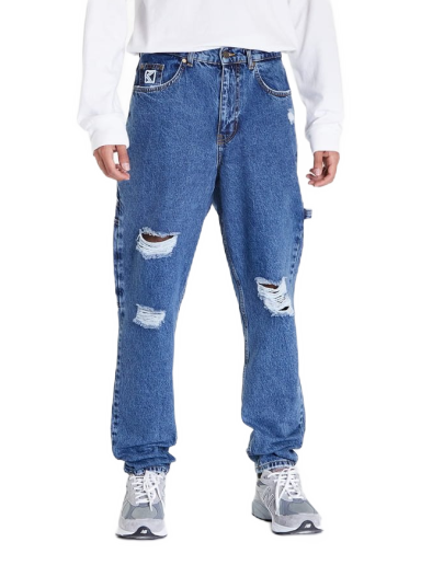 Retro Tapered Workwear Heavy Distressed Denim Jeans
