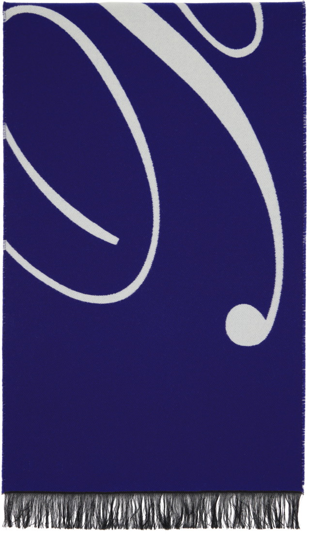 Logo Wool Silk Scarf Blue / Off-White