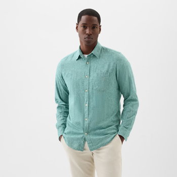 GAP Longsleeve Standard-Fit Linen Shirt Jade Stone 885302-02